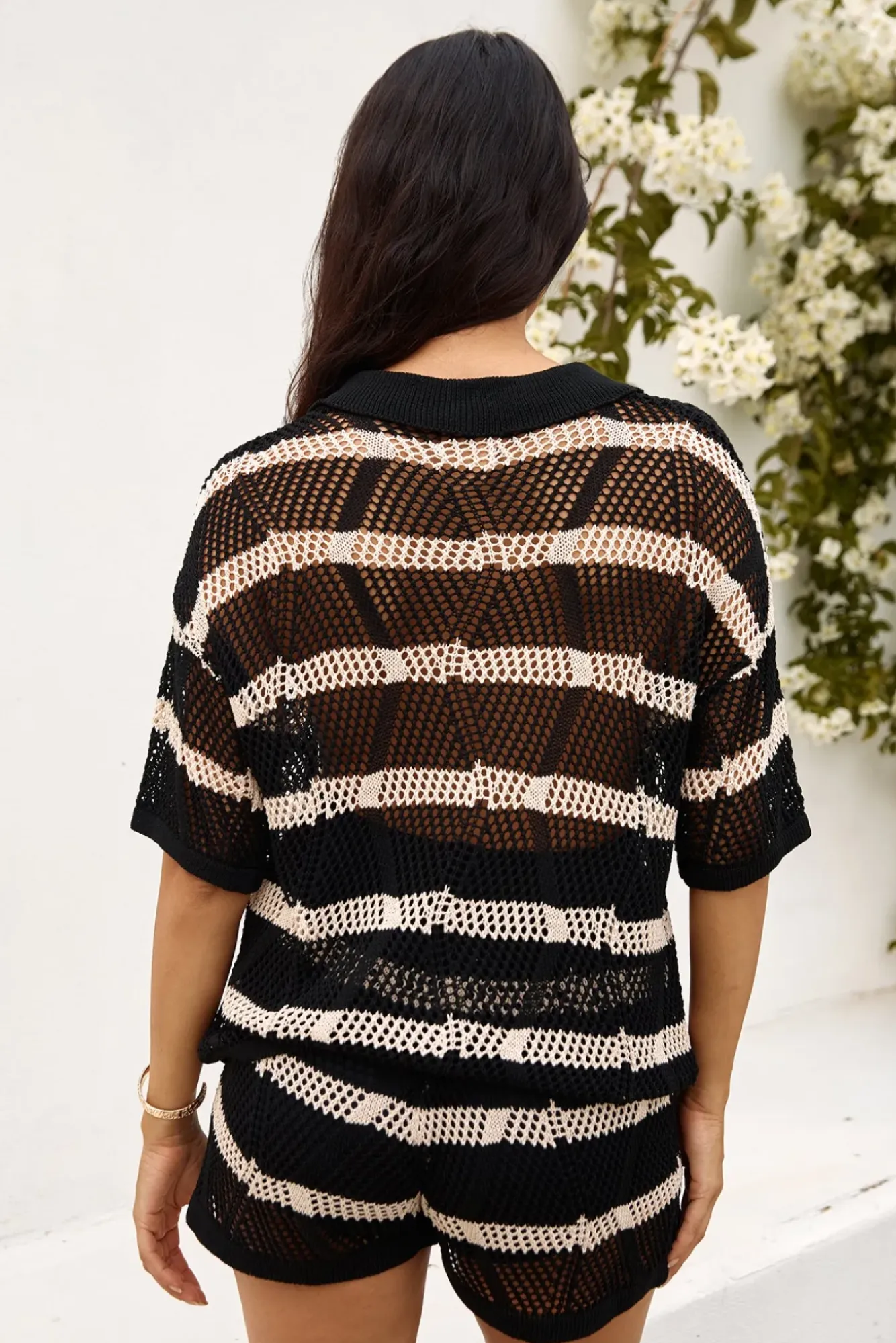 Two-Piece Shorts Set>Hello Molly Sailing Seas Knit Set Black