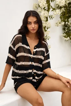 Two-Piece Shorts Set>Hello Molly Sailing Seas Knit Set Black