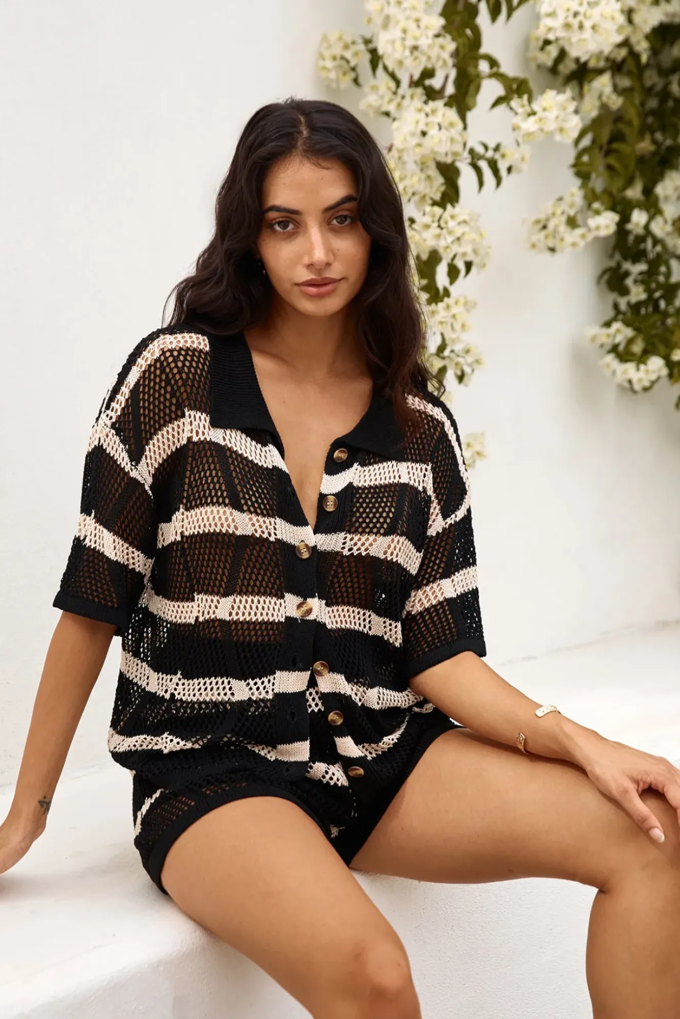 Two-Piece Shorts Set>Hello Molly Sailing Seas Knit Set Black