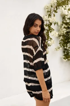 Two-Piece Shorts Set>Hello Molly Sailing Seas Knit Set Black