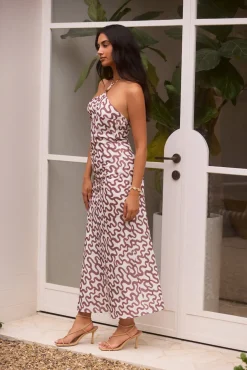Vacation Dresses|Date Night Dresses>Hello Molly Sand Dune Halter Midi Dress Chocolate