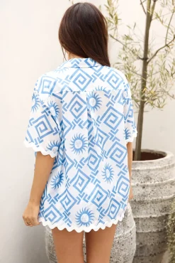 Shirts|Cropped>Hello Molly Santorini Rooftop Shirt Blue