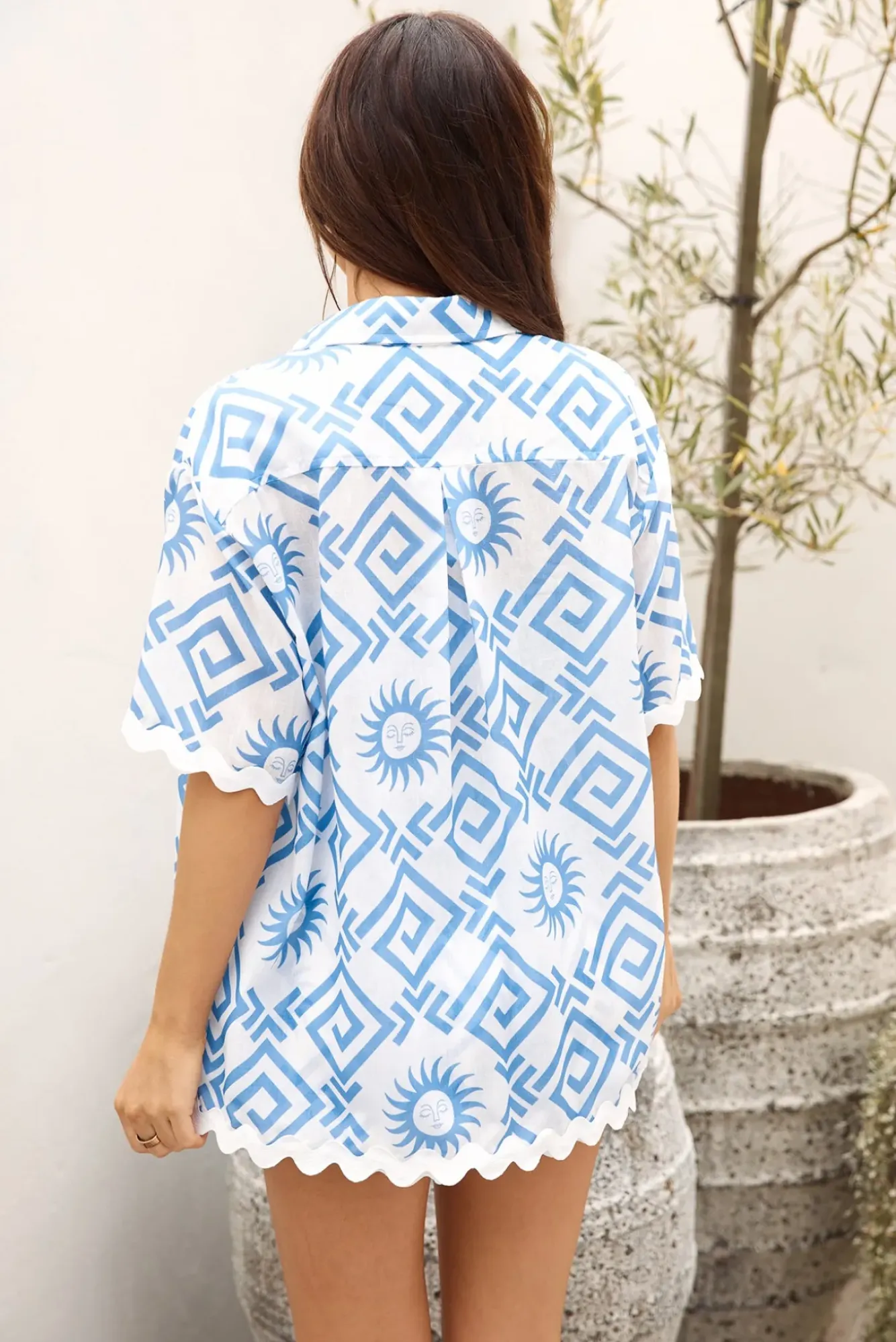Shirts|Cropped>Hello Molly Santorini Rooftop Shirt Blue
