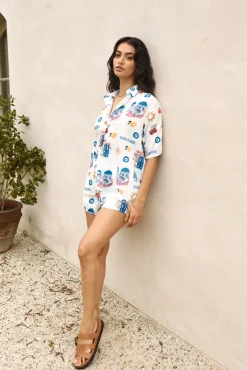 Two-Piece Shorts Set>Hello Molly Santorini Summer Set Blue