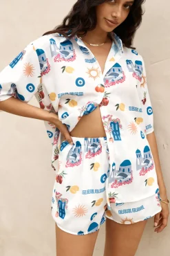 Two-Piece Shorts Set>Hello Molly Santorini Summer Set Blue