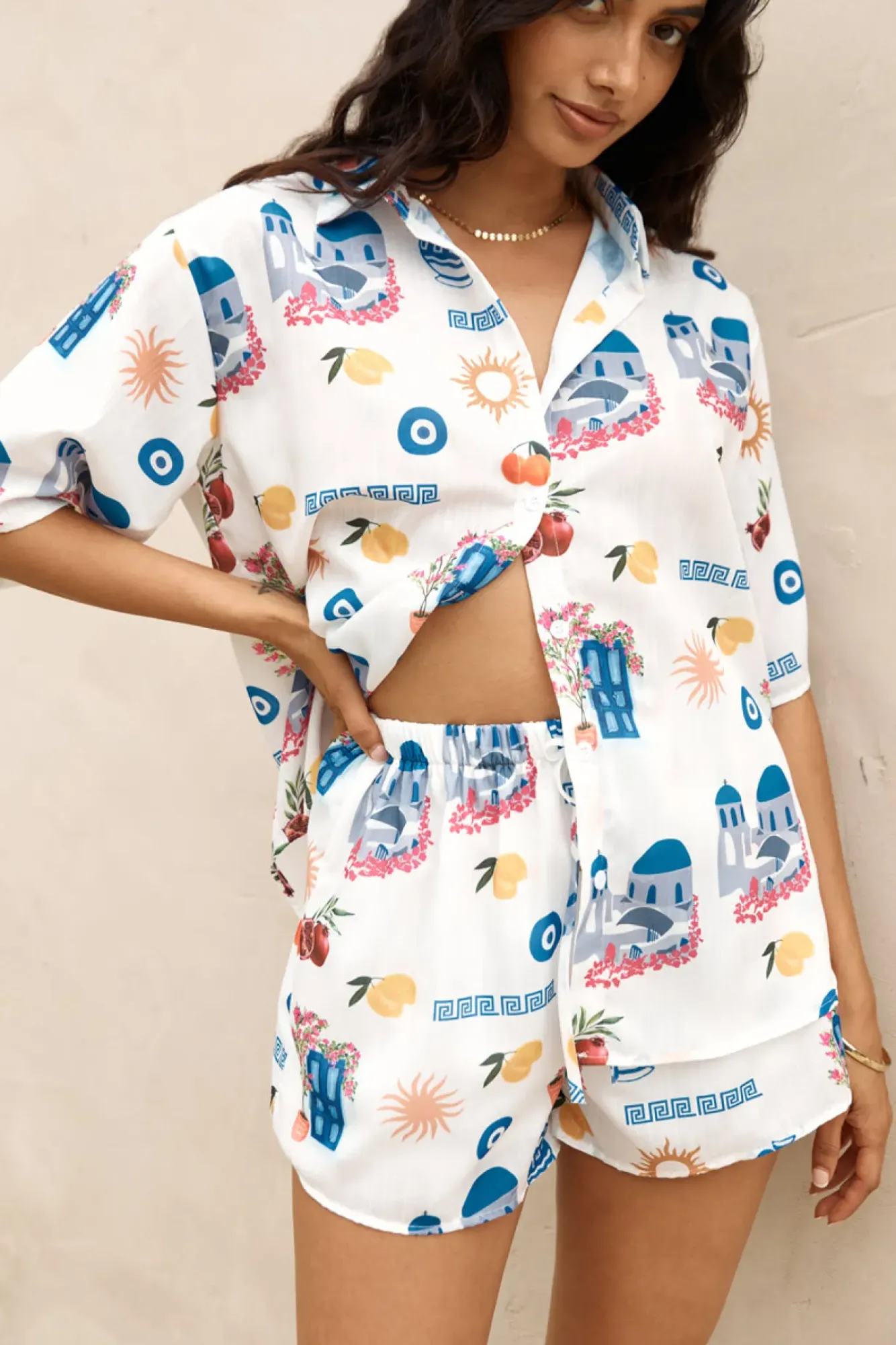 Two-Piece Shorts Set>Hello Molly Santorini Summer Set Blue