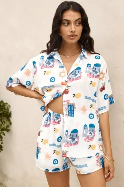 Two-Piece Shorts Set>Hello Molly Santorini Summer Set Blue