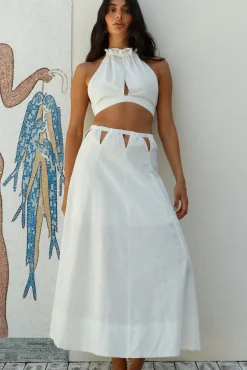 Skirt And Top Sets>Hello Molly Santorini Sunrise Linen Set White