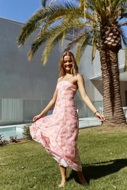 Vacation Dresses|Brunch Dresses>Hello Molly Sasha Strapless Maxi Dress Pink