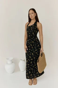 Bridesmaid Dresses|Date Night Dresses>Hello Molly Scarlet Hues Halter Maxi Dress Black
