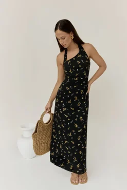 Bridesmaid Dresses|Date Night Dresses>Hello Molly Scarlet Hues Halter Maxi Dress Black