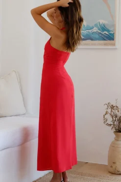 Cocktail Dresses|Date Night Dresses>Hello Molly Scarlet Hues Halter Maxi Dress Red