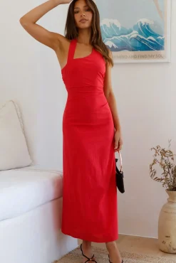 Cocktail Dresses|Date Night Dresses>Hello Molly Scarlet Hues Halter Maxi Dress Red