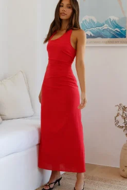Cocktail Dresses|Date Night Dresses>Hello Molly Scarlet Hues Halter Maxi Dress Red