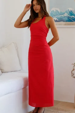 Cocktail Dresses|Date Night Dresses>Hello Molly Scarlet Hues Halter Maxi Dress Red