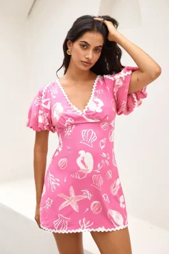 Spring Break Dresses|Mini Dresses>Hello Molly Seashell Searching Mini Dress Pink