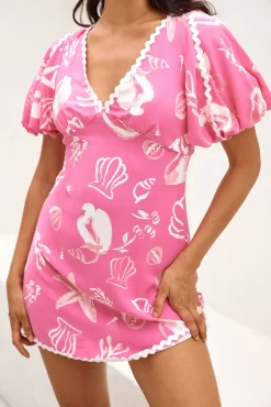 Spring Break Dresses|Mini Dresses>Hello Molly Seashell Searching Mini Dress Pink