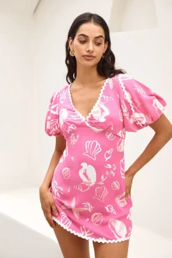 Spring Break Dresses|Mini Dresses>Hello Molly Seashell Searching Mini Dress Pink