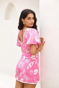 Spring Break Dresses|Mini Dresses>Hello Molly Seashell Searching Mini Dress Pink