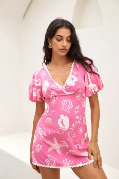 Spring Break Dresses|Mini Dresses>Hello Molly Seashell Searching Mini Dress Pink