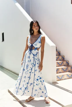 Vacation Dresses|Brunch Dresses>Hello Molly Seaside Charm Cutout Maxi Dress Blue