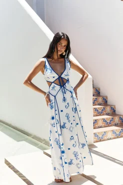 Vacation Dresses|Brunch Dresses>Hello Molly Seaside Charm Cutout Maxi Dress Blue