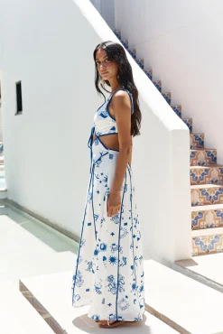 Vacation Dresses|Brunch Dresses>Hello Molly Seaside Charm Cutout Maxi Dress Blue