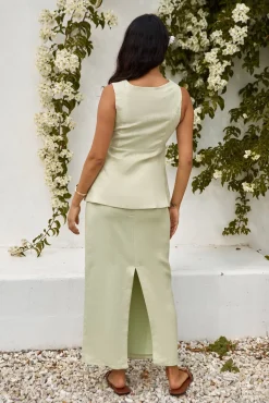 Skirts|Skirt And Top Sets>Hello Molly Seaside Haven Linen Maxi Skirt Green