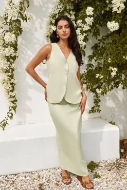 Skirts|Skirt And Top Sets>Hello Molly Seaside Haven Linen Maxi Skirt Green