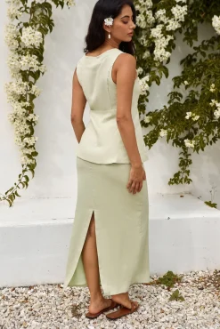 Skirts|Skirt And Top Sets>Hello Molly Seaside Haven Linen Maxi Skirt Green
