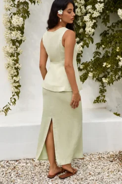 Fashion Tops And Vests|Cropped>Hello Molly Seaside Haven Linen Vest Top Green