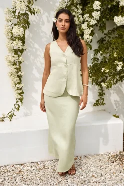 Fashion Tops And Vests|Cropped>Hello Molly Seaside Haven Linen Vest Top Green