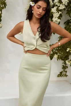Fashion Tops And Vests|Cropped>Hello Molly Seaside Haven Linen Vest Top Green