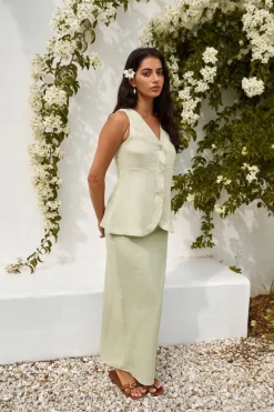 Fashion Tops And Vests|Cropped>Hello Molly Seaside Haven Linen Vest Top Green