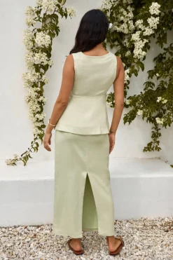 Fashion Tops And Vests|Cropped>Hello Molly Seaside Haven Linen Vest Top Green