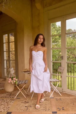 Cocktail Dresses|Vacation Dresses>Hello Molly Seaside Picnic Midi Dress White