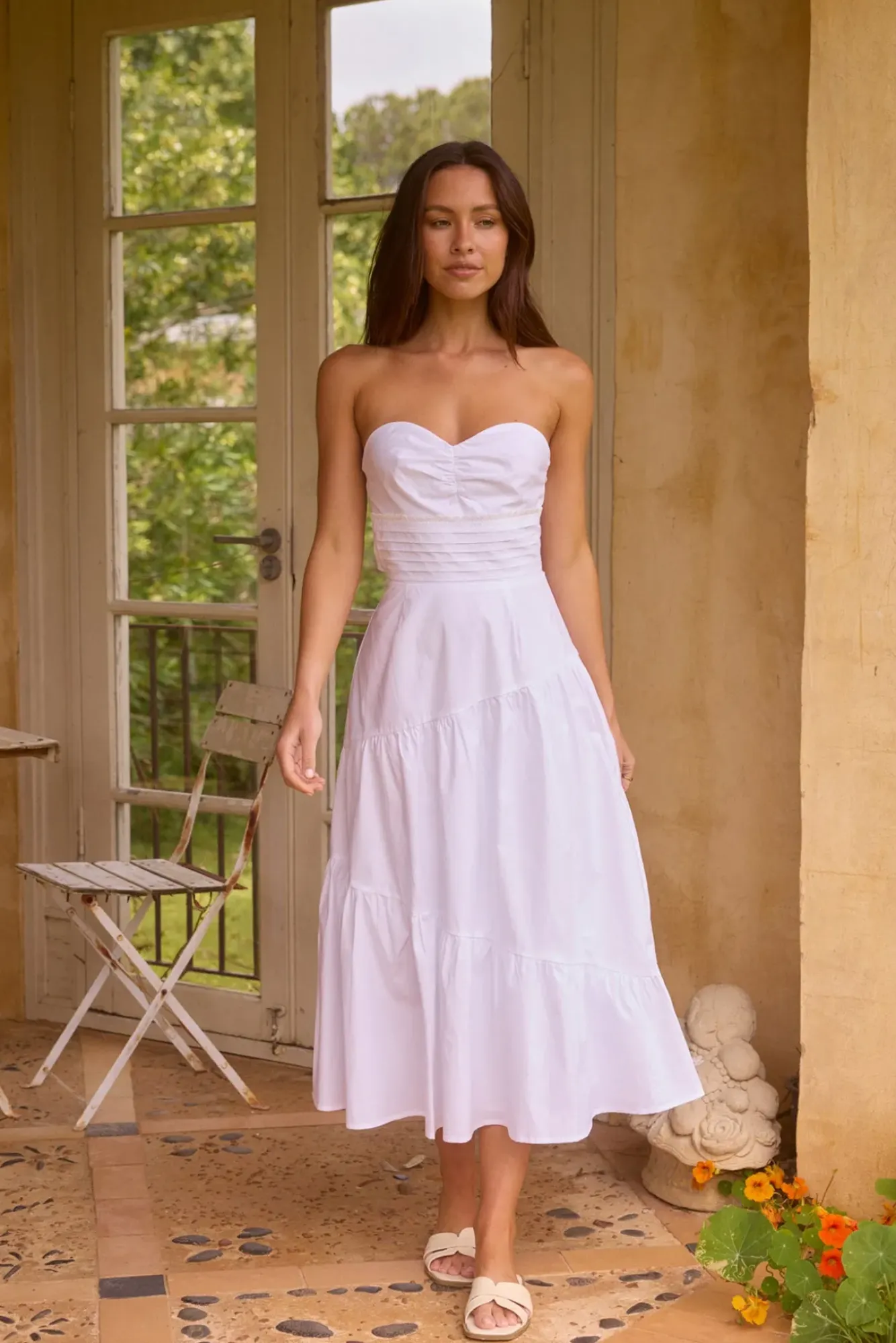 Cocktail Dresses|Vacation Dresses>Hello Molly Seaside Picnic Midi Dress White