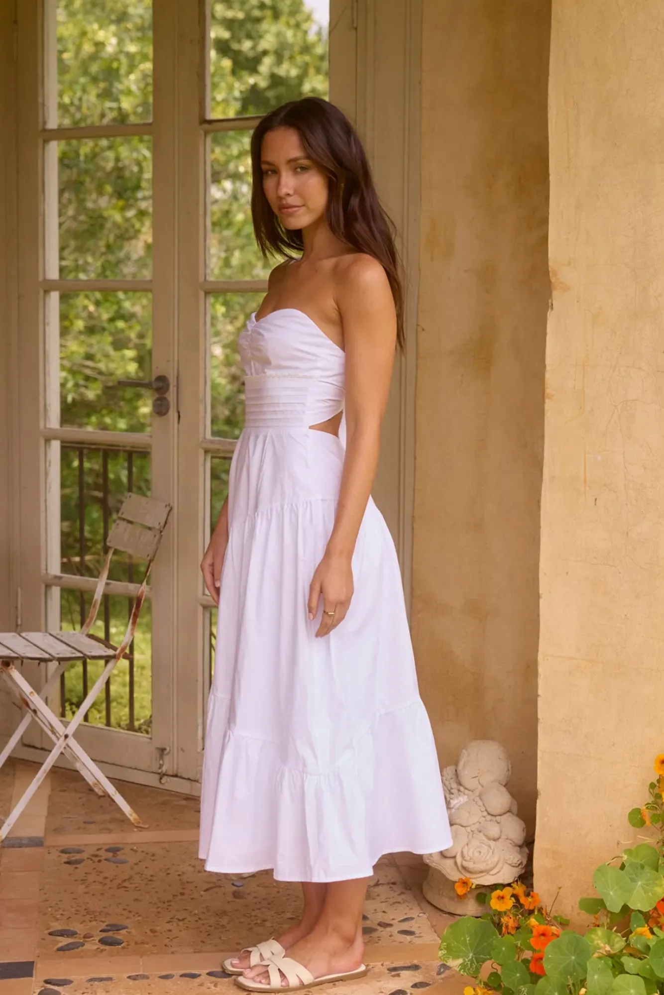 Cocktail Dresses|Vacation Dresses>Hello Molly Seaside Picnic Midi Dress White