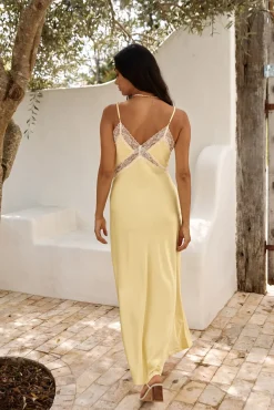 Cocktail Dresses|Date Night Dresses>Hello Molly Secret Admirer Satin Maxi Dress Yellow
