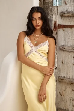 Cocktail Dresses|Date Night Dresses>Hello Molly Secret Admirer Satin Maxi Dress Yellow