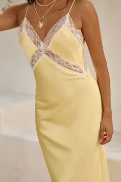 Cocktail Dresses|Date Night Dresses>Hello Molly Secret Admirer Satin Maxi Dress Yellow