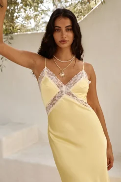 Cocktail Dresses|Date Night Dresses>Hello Molly Secret Admirer Satin Maxi Dress Yellow