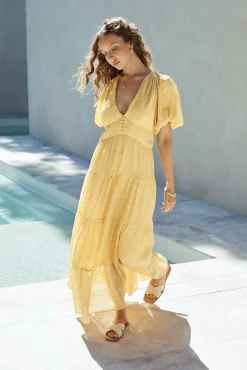 Vacation Dresses|Brunch Dresses>Hello Molly Secret Garden Maxi Dress Yellow