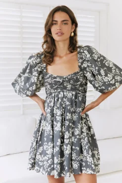 Wedding Guest Dresses|Vacation Dresses>SOFIE THE LABEL Secret Garden Mini Dress Gray