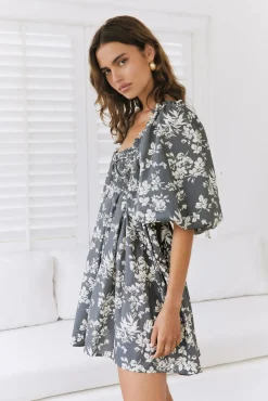 Wedding Guest Dresses|Vacation Dresses>SOFIE THE LABEL Secret Garden Mini Dress Gray
