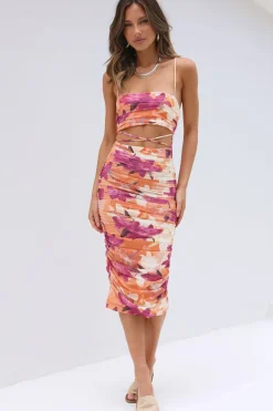 Cocktail Dresses|Spring Break Dresses>Hello Molly See Your Smile Midi Dress Orange