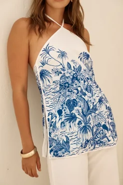 Tank Tops And Singlets|Cropped>Seven Wonders Valencia Halter Top Blue