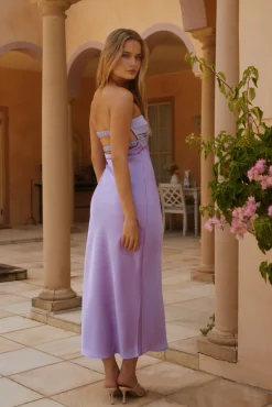 Formal Dresses|Cocktail Dresses>Hello Molly Shell Bay Strapless Maxi Dress Purple