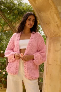 Jackets>Hello Molly Sherbert Knit Cardigan Pink