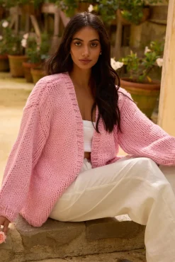 Jackets>Hello Molly Sherbert Knit Cardigan Pink
